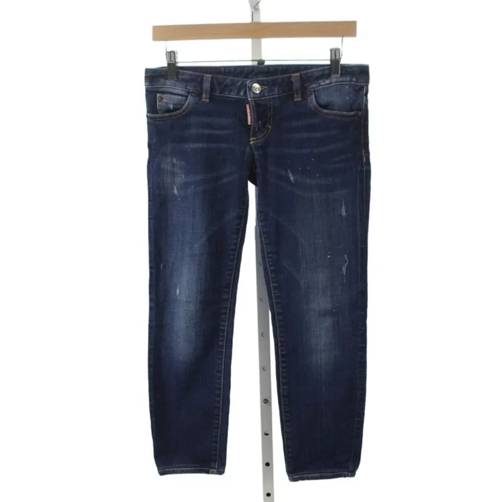 Dsquared2 Girls Button Fly Distressed Dark Wash Cropped Jeans Blue Size 16
